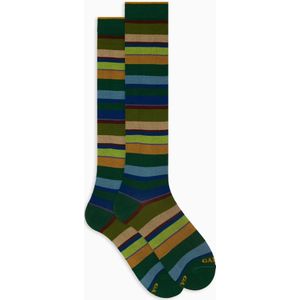 Gallo, Ondergoed, Heren, Veelkleurig, M, Katoen, Lange groene katoenen sokken voor heren met veelkleurige strepen