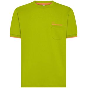 Sun68, Tops, Heren, Groen, 2Xl, Katoen, Gestreept Fluorescerend Piqué T-shirt