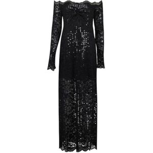 Rabanne, Kleedjes, Dames, Zwart, S, Pailletten, Elegante Boothals Lange Jurk