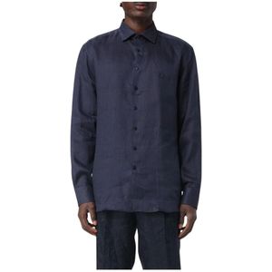 Etro, Overhemden, Heren, Blauw, 4Xl, Linnen, Klassieke Witte Overhemd met Lange Mouwen