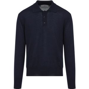 Ami Paris, Tops, Heren, Blauw, S, Wol, Donkerblauwe ADC Polo met Ton-sur-Ton Effect