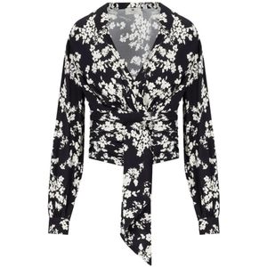 Elisabetta Franchi, Blouses & Shirts, Dames, Zwart, S, Bloemen Georgette Shirt met V-Hals