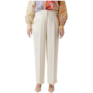 Peserico, Broeken, Dames, Beige, S, Polyester, Wijde Pijpen Broek met Verborgen Rits