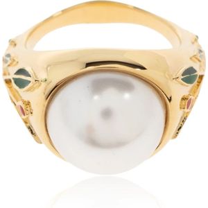 Casablanca, Accessoires, unisex, Geel, S, Leer, Gouden Parel Messing Ring