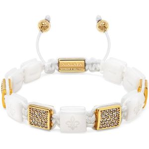 Nialaya, Accessoires, Dames, Geel, L, Nylon, Witte Keramische Flatbead Armband met Gouden CZ