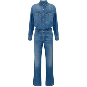 Elisabetta Franchi, Jumpsuits & Playsuits, Dames, Blauw, M, Denim, Denim Jumpsuit met Palazzo Broekspijpen