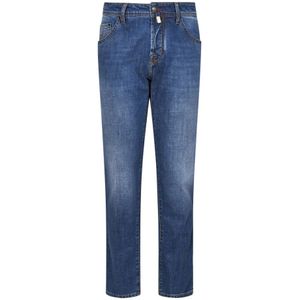 Jacob Cohën, Jeans, Heren, Blauw, W38, Katoen, Blauwe Faded Carrot Slim Fit Jeans