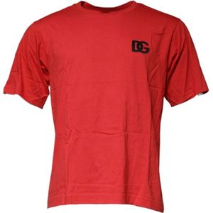 Dolce & Gabbana, Tops, Heren, Rood, XS, Katoen, Rode Katoenen Crew Neck T-shirt