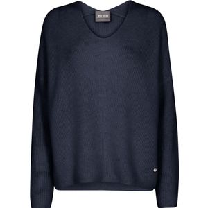 MOS Mosh, Truien, Dames, Blauw, XL, Wol, V-Hals Gebreide Trui
