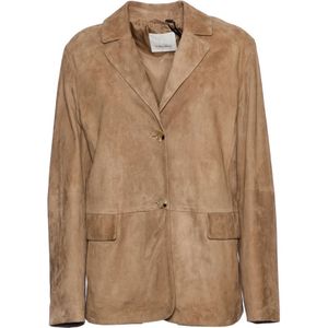 Max Mara, Jassen, Dames, Bruin, S, Suède, Stijlvol Suede Jacket Cammello