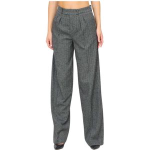 Federica Tosi, Broeken, Dames, Grijs, 2Xs, Wol, Hoge Taille Geplooide Broek