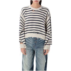MM6 Maison Margiela, Truien, Dames, Beige, S, Katoen, Gestreept gebreide trui met gedeconstrueerde mouwen