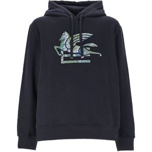 Etro, Sweatshirts & Hoodies, Heren, Blauw, L, Katoen, Blauwe Katoenen Hoodie