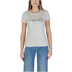 Liu Jo, Tops, Dames, Beige, M, Katoen, Korte Mouw T-shirt Lente/Zomer Collectie