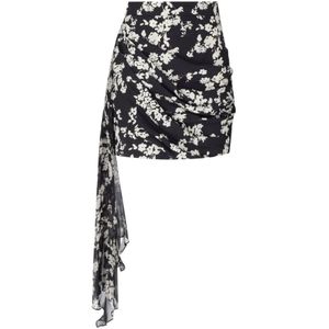 Elisabetta Franchi, Rokken, Dames, Zwart, M, Zwarte Bloemen Draperen Rok
