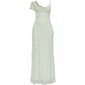 Self Portrait, Kleedjes, Dames, Groen, M, Polyester, Jurk met ruches en bloemenmotief