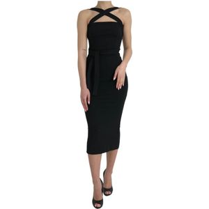 Dolce & Gabbana, Kleedjes, Dames, Zwart, M, Zwarte Sheath Halter Midi Jurk