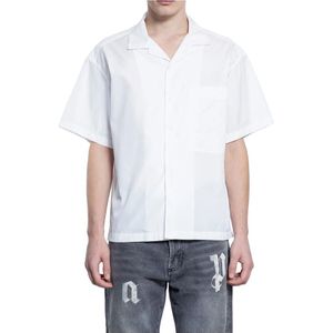 Palm Angels, Overhemden, Heren, Wit, XS, Gebogen Logo Klassiek Shirt Wit