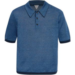 Bottega Veneta, Tops, Heren, Blauw, L, Katoen, Polo met patroon