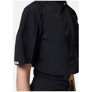Elisabetta Franchi, Blouses & Shirts, Dames, Zwart, M, Cropped Shirt met Klassieke Kraag