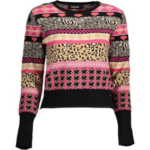 Desigual, Truien, Dames, Veelkleurig, L, Polyester, Zwarte Polyester Trui met Contrasterende Details