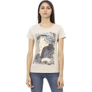 Trussardi, Tops, Dames, Beige, S, Katoen, Casual Beige Katoenmix T-shirt