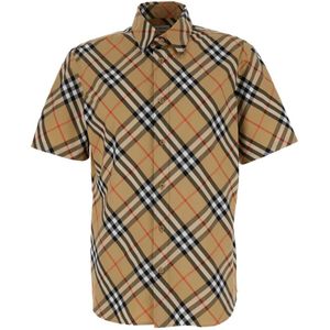 Burberry, Overhemden, Heren, Beige, M, Katoen, Klassiek beige overhemd met ruitmotief