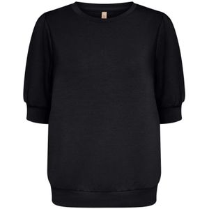 Soyaconcept, Tops, Dames, Zwart, S, Polyester, Zwarte Comfortabele Trui met Korte Mouwen