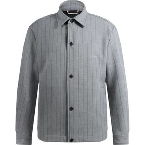 Hugo Boss, Jassen, Heren, Grijs, 2Xl, Gestreept Overshirt met Script Logo