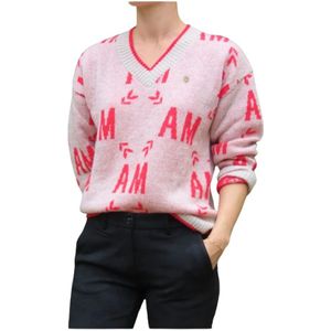 Aeronautica Militare, Truien, Dames, Roze, XL, Unieke Mohair Blend V-Hals Trui