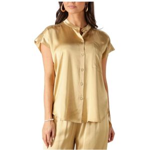 Greek Archaic Kori, Blouses & Shirts, Dames, Geel, XS, Linnen, Gouden Elegant Longsleeve Top