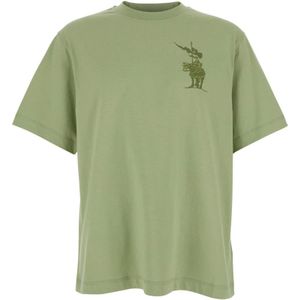 Burberry, Tops, Heren, Groen, M, Katoen, Equestrian Knight Logo T-Shirt