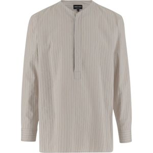 Giorgio Armani, Overhemden, Heren, Beige, L, Katoen, Gestreepte Katoen Zijden Overhemd Wijde Pasvorm