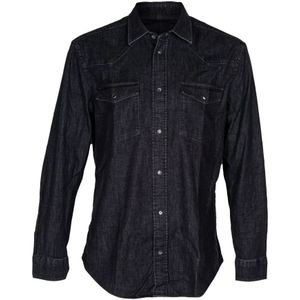 Dondup, Overhemden, Heren, Zwart, M, Denim, Denim overhemd met drukknopen