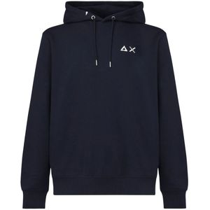 Sun68, Sweatshirts & Hoodies, Heren, Blauw, M, Katoen, Blauwe Sweatshirt met Logo en Trekkoord Capuchon