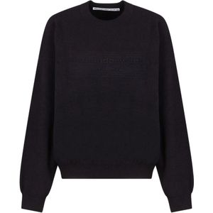 Alexander Wang, Truien, Dames, Zwart, M, Zwarte Logo Ingelegde Jumper Sweater
