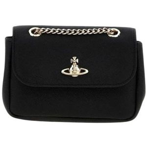 Vivienne Westwood, Tassen, Dames, Zwart, ONE Size, Leer, Zwarte Ketting Schoudertas