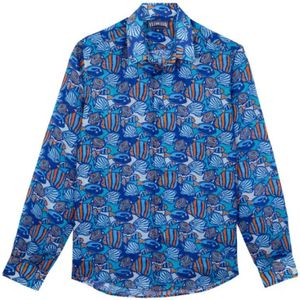 Vilebrequin, Overhemden, Heren, Veelkleurig, S, Katoen, Fishy Vibes hemd van Ramie voor heren