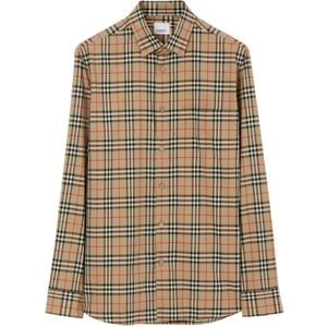 Burberry, Overhemden, Heren, Grijs, M, Katoen, Geruit Grijs Overhemd met Vintage Check-patroon