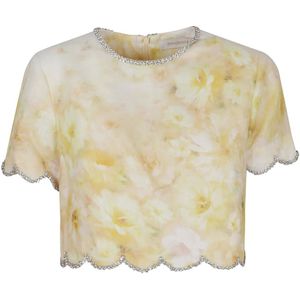Zimmermann, Tops, Dames, Veelkleurig, S, Linnen, Floral Scalloped Top