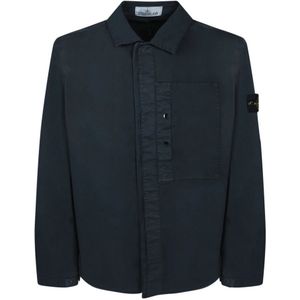 Stone Island, Jassen, Heren, Blauw, 2Xl, Katoen, Elegant katoenen twill overshirt
