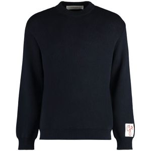 Golden Goose, Truien, Heren, Blauw, XL, Katoen, Katoenen crew-neck sweater met logo