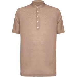 Lardini, Tops, Heren, Beige, L, Linnen, Linnen Serafino Poloshirt