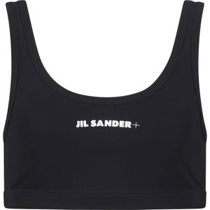 Jil Sander, Tops, Dames, Zwart, M, Witte badpak met centraal logo