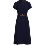 Ralph Lauren, Kleedjes, Dames, Blauw, S, Leer, Navy blauwe midi jurk met riem
