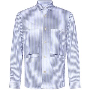 Fortela, Overhemden, Heren, Blauw, M, Katoen, Blauw Gestreept Katoenen Overhemd