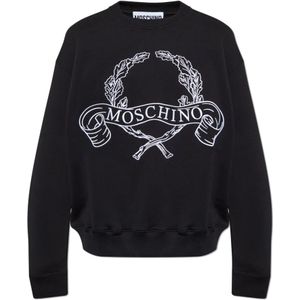 Moschino, Sweatshirts & Hoodies, Heren, Zwart, XL, Katoen, Sweatshirt met geborduurd logo