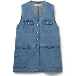 Sofie Schnoor, Kleedjes, Dames, Blauw, S, Denim, Denim Blauwe Jurk met V-Hals en Knopen