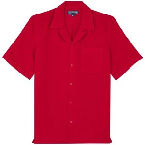 Vilebrequin, Overhemden, Heren, Rood, S, Linnen, Effen Linnen Bowlingshirt voor Heren