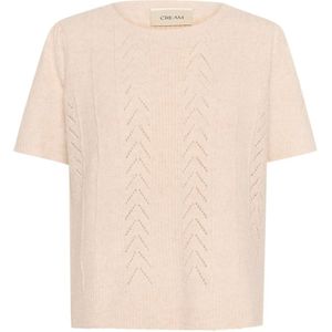 Cream, Truien, Dames, Beige, 2Xl, Korte Mouw Pullover Trui met Gat Patroon